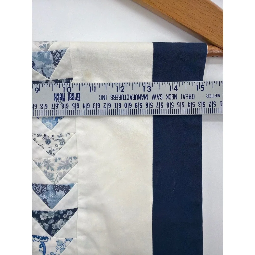 Handmade Quilted Table Runner Navy Blue Cream Flying Geese Floral Patchwork 68